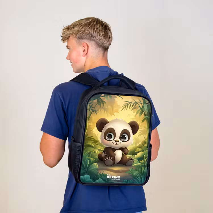 Kinderrucksack - Schwarz - Panda - Bambuswald - Grün — 3