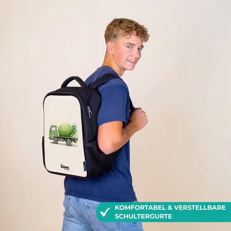 Kinderrucksack - Schwarz - Betonmischer - Unterzeichnet - Grün — 9