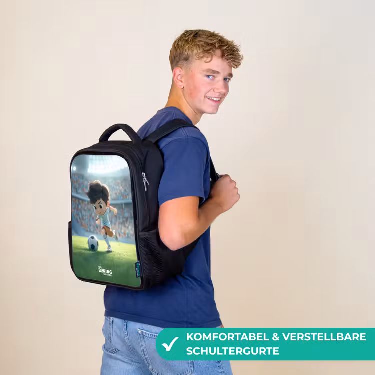 Kinderrucksack - Schwarz - Junge - Fußball - Stadion - Sonnenlicht — 9