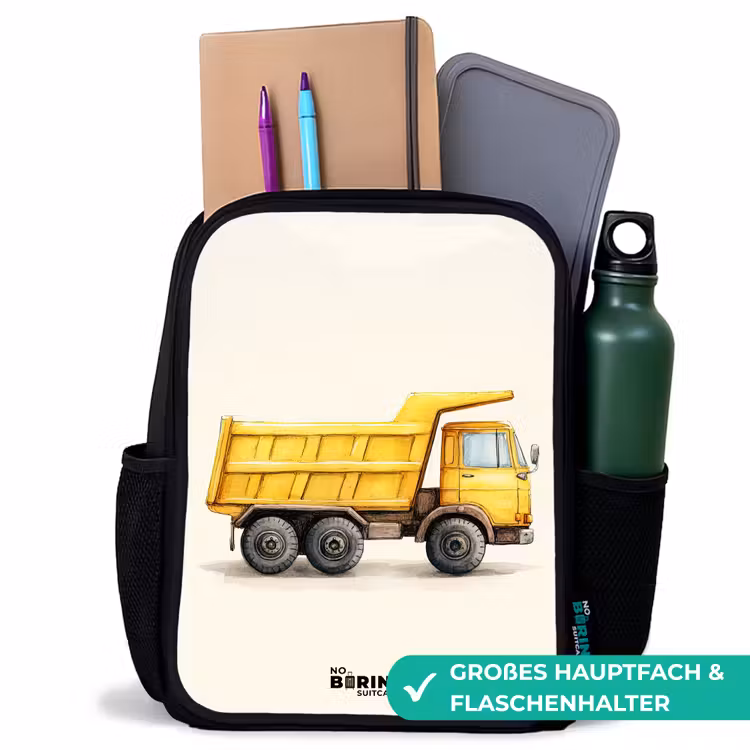 Kinderrucksack - Schwarz - Muldenkipper - Signiert - Gelb — 8