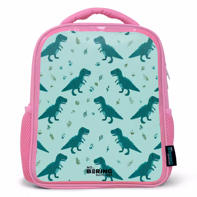 Kinderrucksack - Rosa - Dinos - Muster - Grün — 1