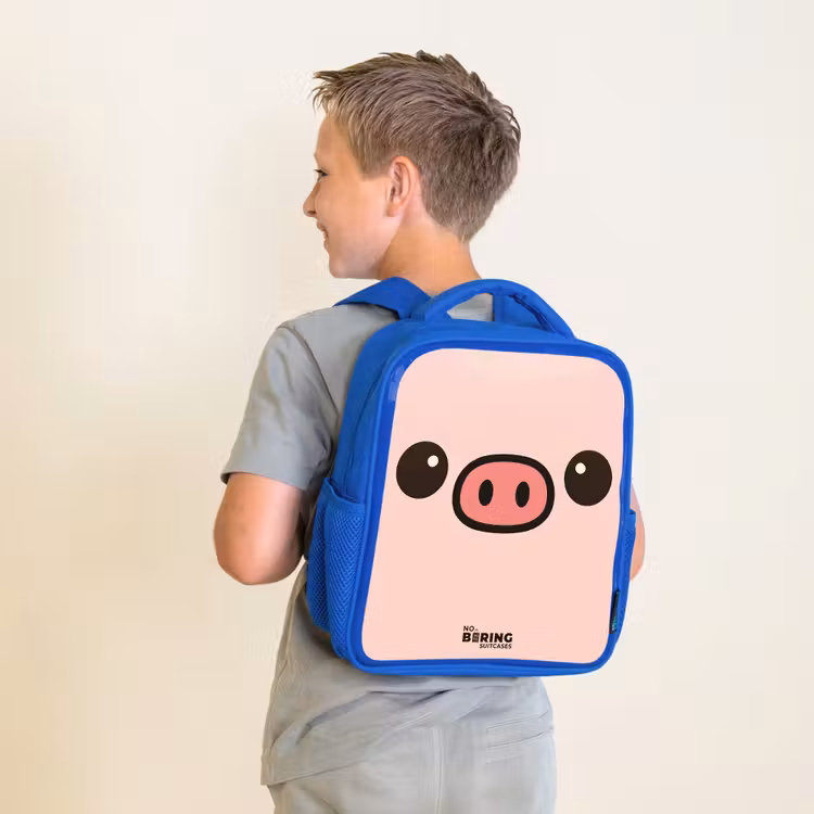Kinderrucksack - Blau - Kawai - Schwein - Rosa — 2
