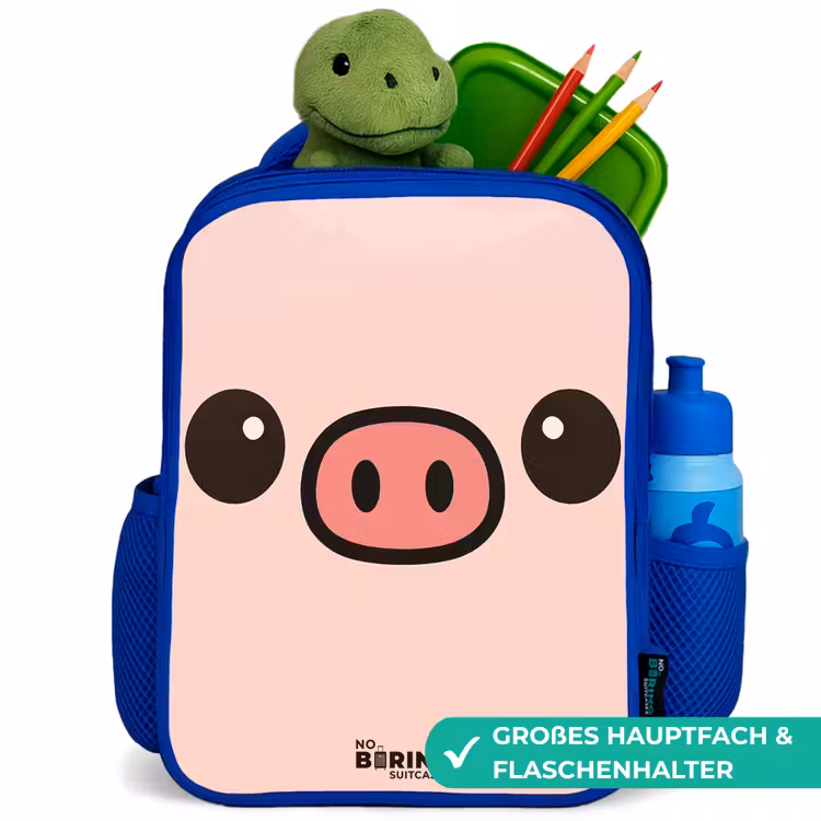 Kinderrucksack - Blau - Kawai - Schwein - Rosa — 3