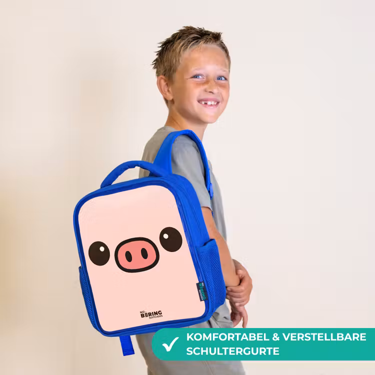 Kinderrucksack - Blau - Kawai - Schwein - Rosa — 5