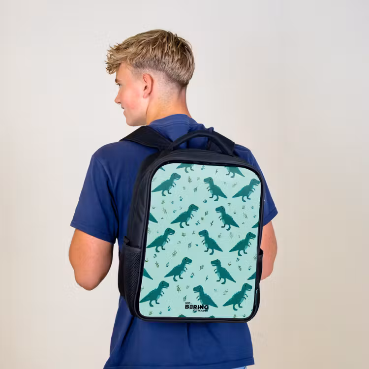 Kinderrucksack - Schwarz - Dinos - Muster - Grün — 3