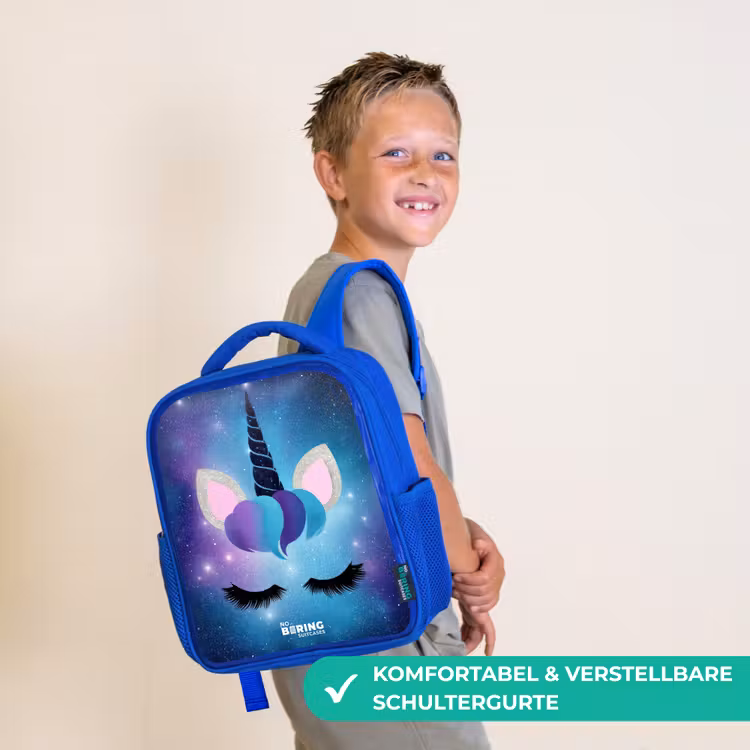Kinderrucksack - Blau - Einhorn auf einem Sternenhimmel Hintergrund — 5