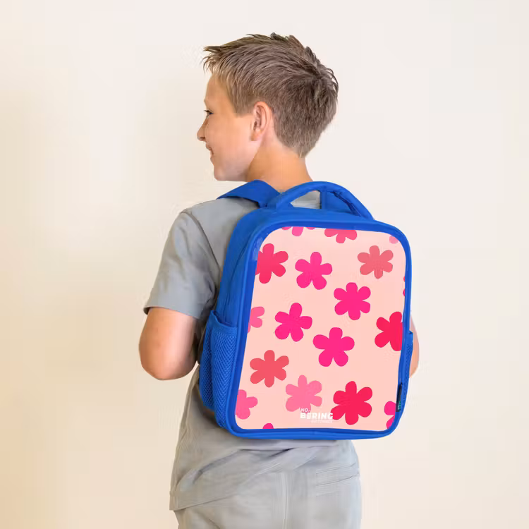 Kinderrucksack - Blau - Rosa Blumen — 2
