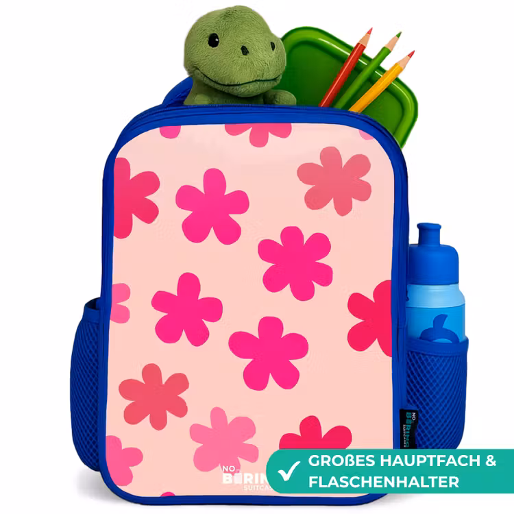 Kinderrucksack - Blau - Rosa Blumen — 3