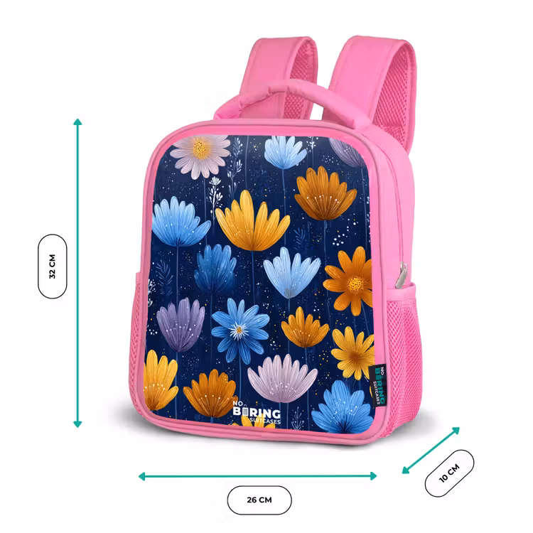 Kinderrucksack - Rosa - Blumen auf dunkelblauem Hintergrund — 2