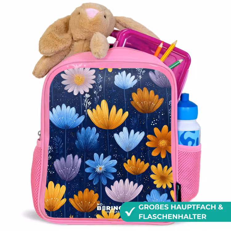Kinderrucksack - Rosa - Blumen auf dunkelblauem Hintergrund — 3