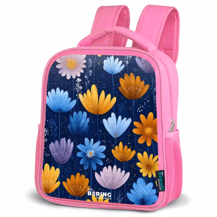 Kinderrucksack - Rosa - Blumen auf dunkelblauem Hintergrund — 4