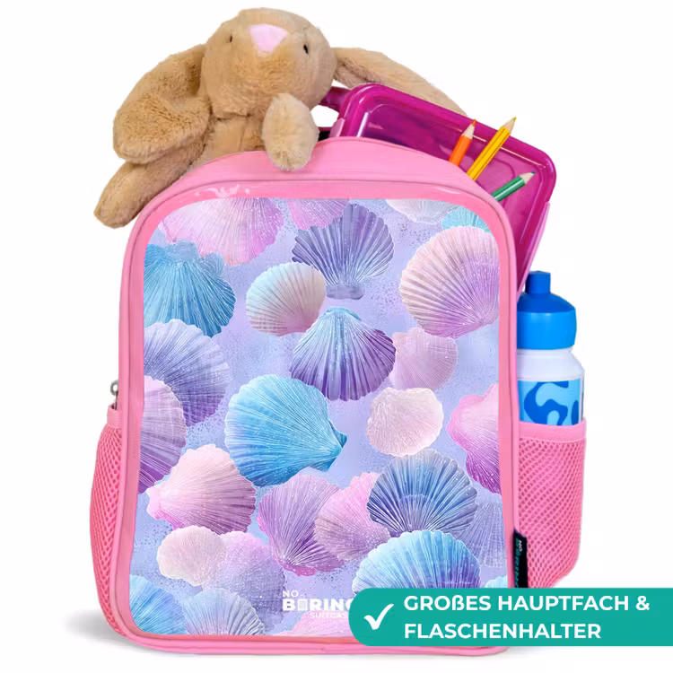 Kinderrucksack - Rosa - Bunte Muscheln auf violettem Hintergrund — 3