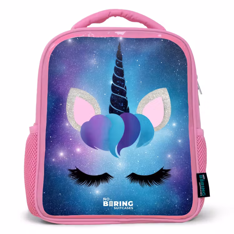 Kinderrucksack - Rosa - Einhorn auf einem Sternenhimmel Hintergrund — 1