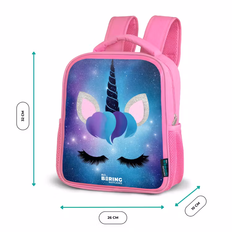 Kinderrucksack - Rosa - Einhorn auf einem Sternenhimmel Hintergrund — 2