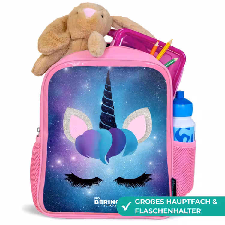 Kinderrucksack - Rosa - Einhorn auf einem Sternenhimmel Hintergrund — 3