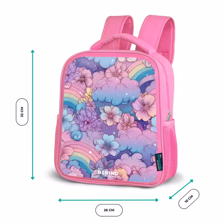 Kinderrucksack - Rosa - Illustration von Wolken, Regenbögen und Blumen — 2