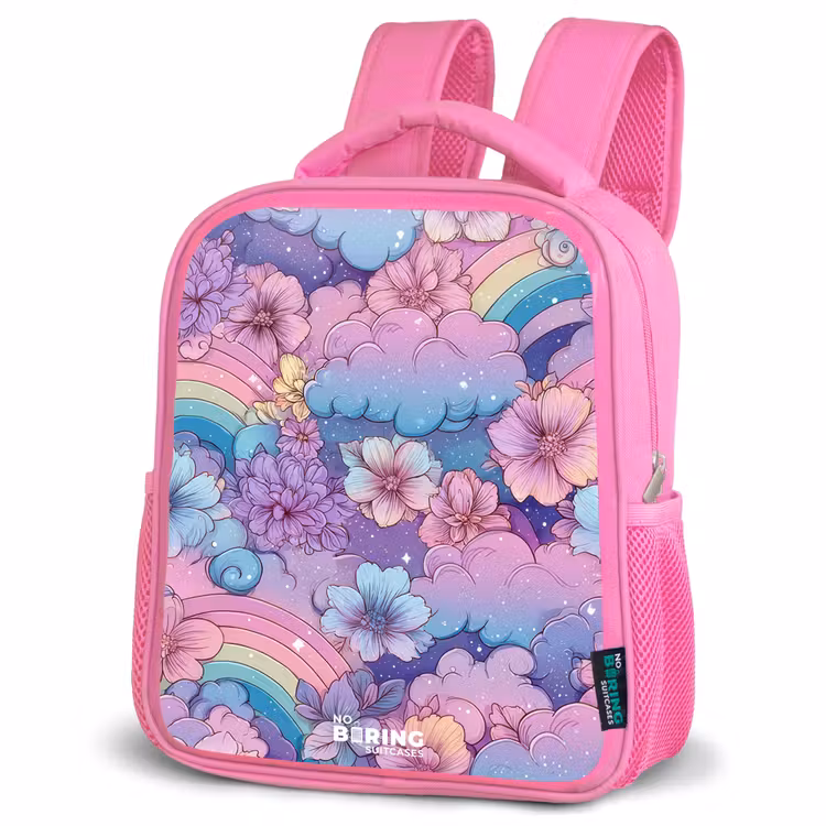 Kinderrucksack - Rosa - Illustration von Wolken, Regenbögen und Blumen — 4