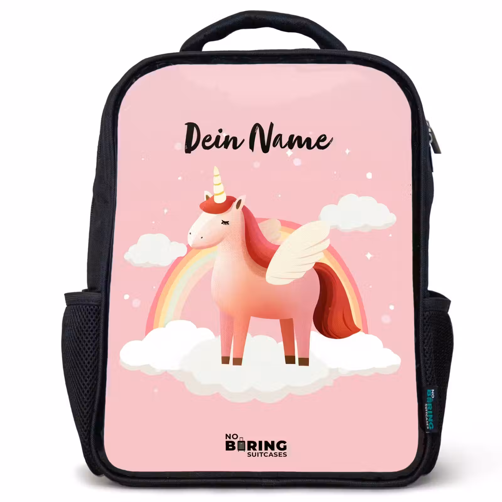 Kinderrucksack - Schwarz - Einhorn - Flügel - Rosa - Regenbogen — 1