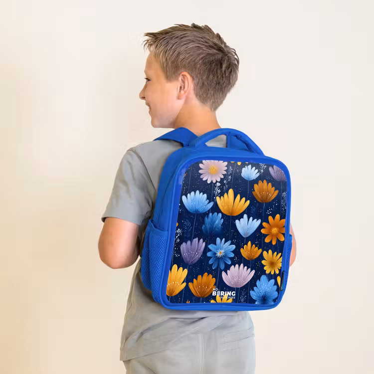 Kinderrucksack - Blau - Blumen auf dunkelblauem Hintergrund — 2