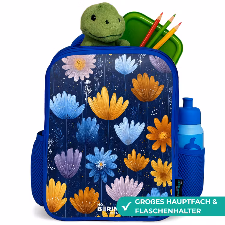 Kinderrucksack - Blau - Blumen auf dunkelblauem Hintergrund — 3