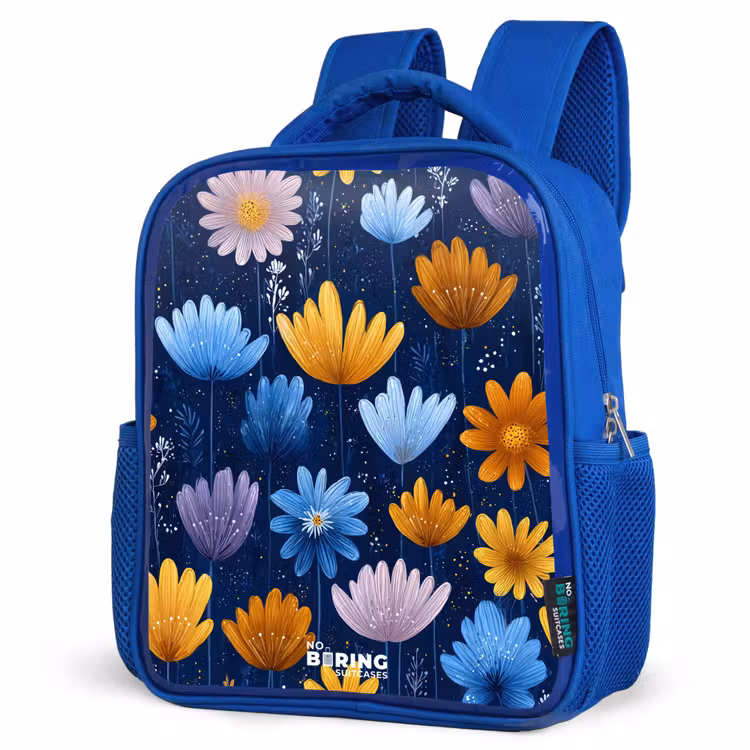 Kinderrucksack - Blau - Blumen auf dunkelblauem Hintergrund — 7