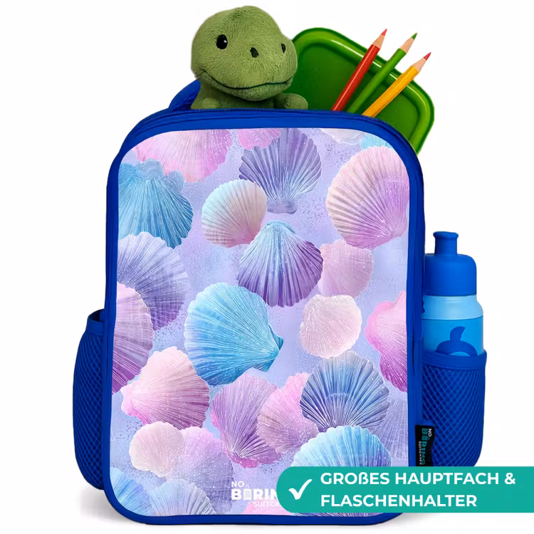Kinderrucksack - Blau - Bunte Muscheln auf violettem Hintergrund — 3