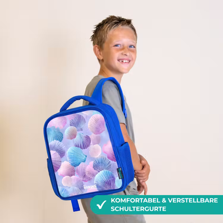 Kinderrucksack - Blau - Bunte Muscheln auf violettem Hintergrund — 5