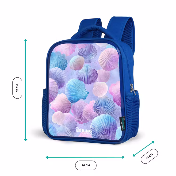 Kinderrucksack - Blau - Bunte Muscheln auf violettem Hintergrund — 6
