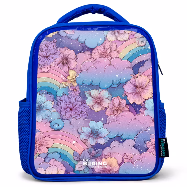 Kinderrucksack - Blau - Illustration von Wolken, Regenbögen und Blumen — 1
