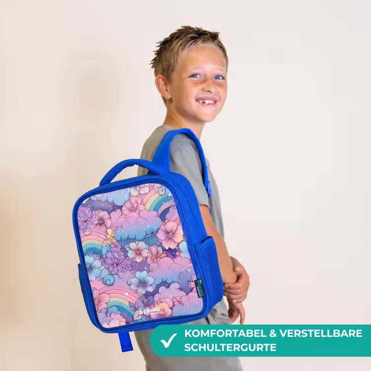 Kinderrucksack - Blau - Illustration von Wolken, Regenbögen und Blumen — 5