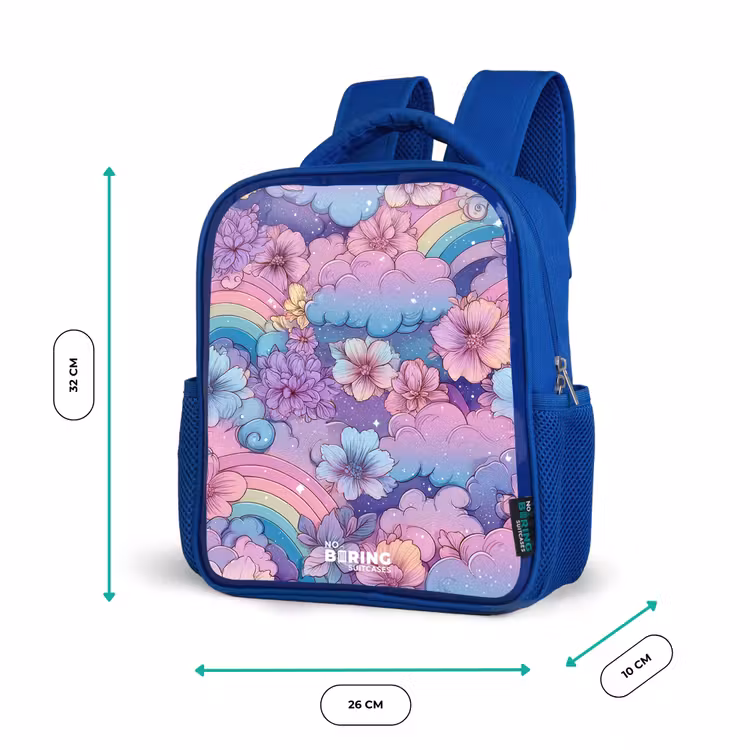 Kinderrucksack - Blau - Illustration von Wolken, Regenbögen und Blumen — 6