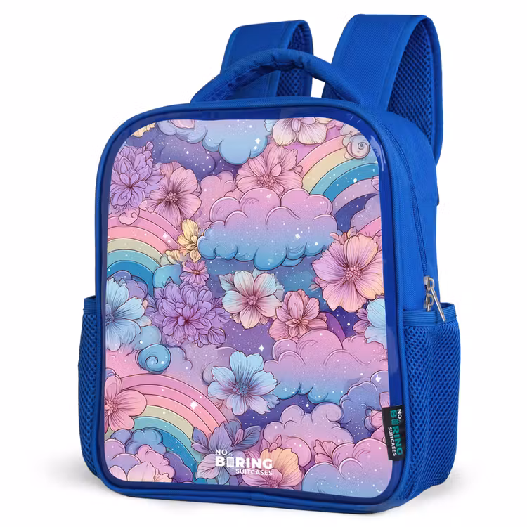 Kinderrucksack - Blau - Illustration von Wolken, Regenbögen und Blumen — 7