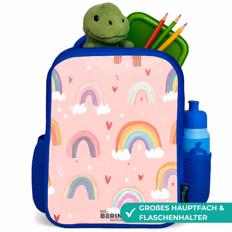 Kinderrucksack - Blau - Regenbögen auf einem rosa Hintergrund — 3