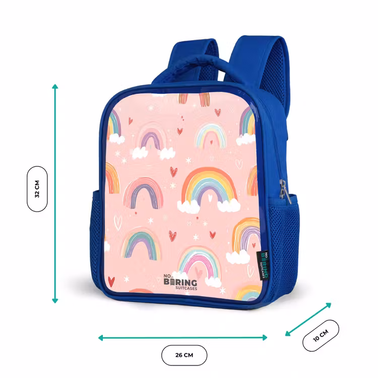 Kinderrucksack - Blau - Regenbögen auf einem rosa Hintergrund — 6