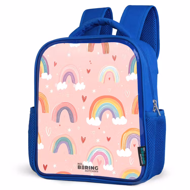 Kinderrucksack - Blau - Regenbögen auf einem rosa Hintergrund — 7