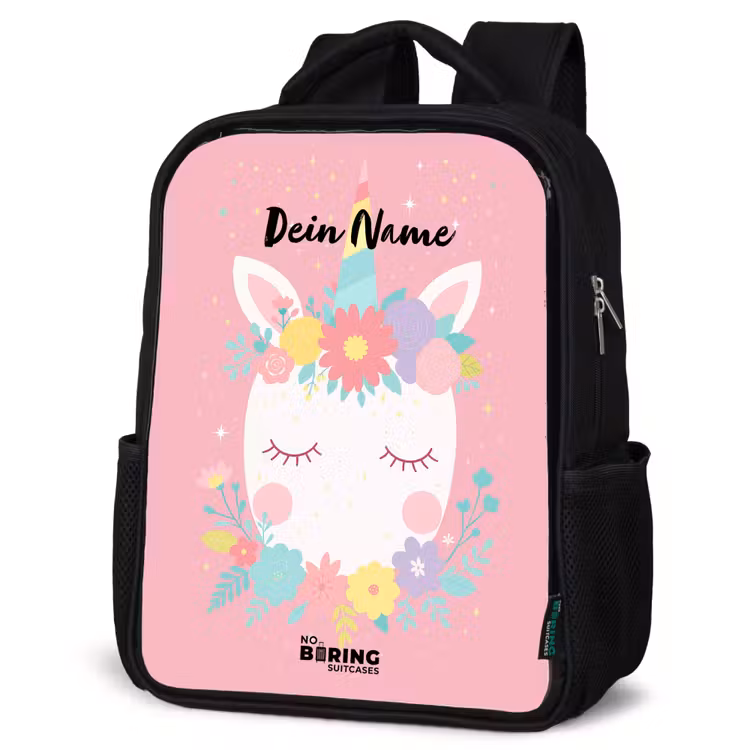 Kinderrucksack - Schwarz - Einhorn - Blumen - Rosa — 4
