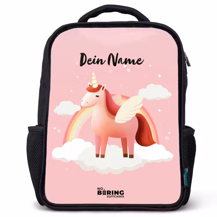 Kinderrucksack - Schwarz - Einhorn - Flügel - Rosa - Regenbogen — 1