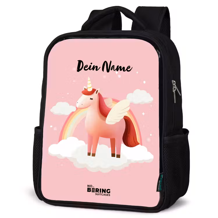 Kinderrucksack - Schwarz - Einhorn - Flügel - Rosa - Regenbogen — 4