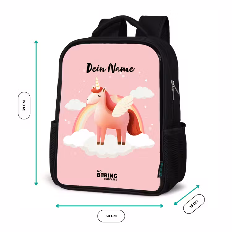 Kinderrucksack - Schwarz - Einhorn - Flügel - Rosa - Regenbogen — 6