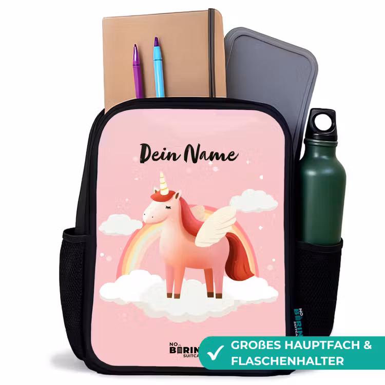 Kinderrucksack - Schwarz - Einhorn - Flügel - Rosa - Regenbogen — 8