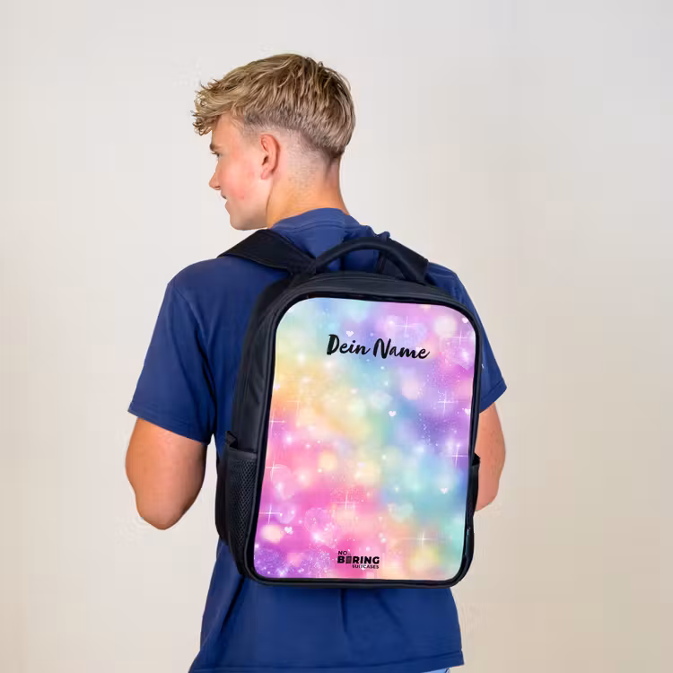 Kinderrucksack - Schwarz - Licht - Regenbogen - Herzen — 3