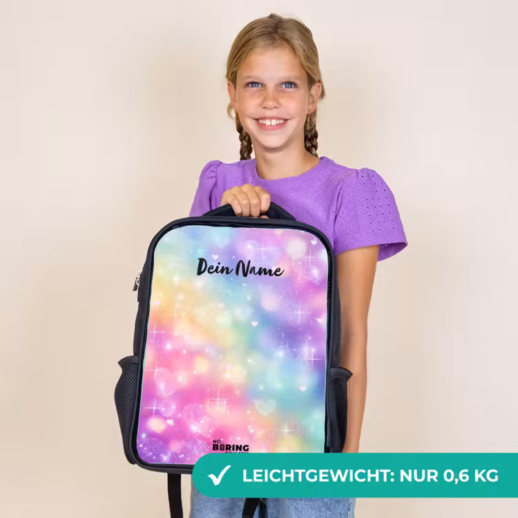 Kinderrucksack - Schwarz - Licht - Regenbogen - Herzen — 7