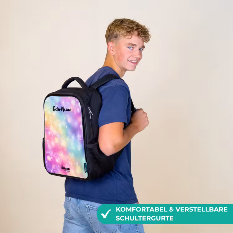 Kinderrucksack - Schwarz - Licht - Regenbogen - Herzen — 9
