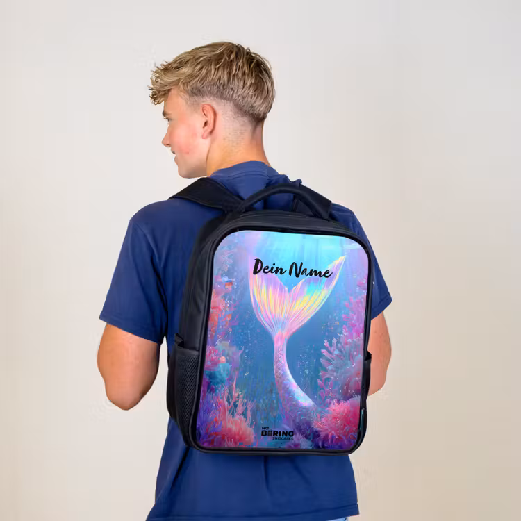 Kinderrucksack - Schwarz - Meerjungfrau - Koralle - Wasser — 3