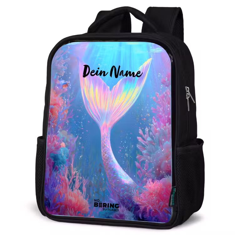 Kinderrucksack - Schwarz - Meerjungfrau - Koralle - Wasser — 4