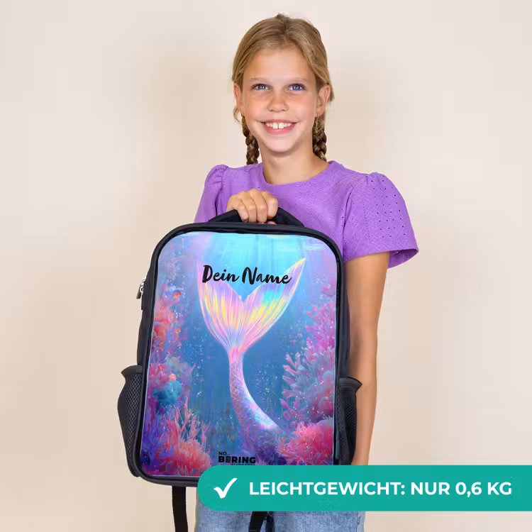 Kinderrucksack - Schwarz - Meerjungfrau - Koralle - Wasser — 7