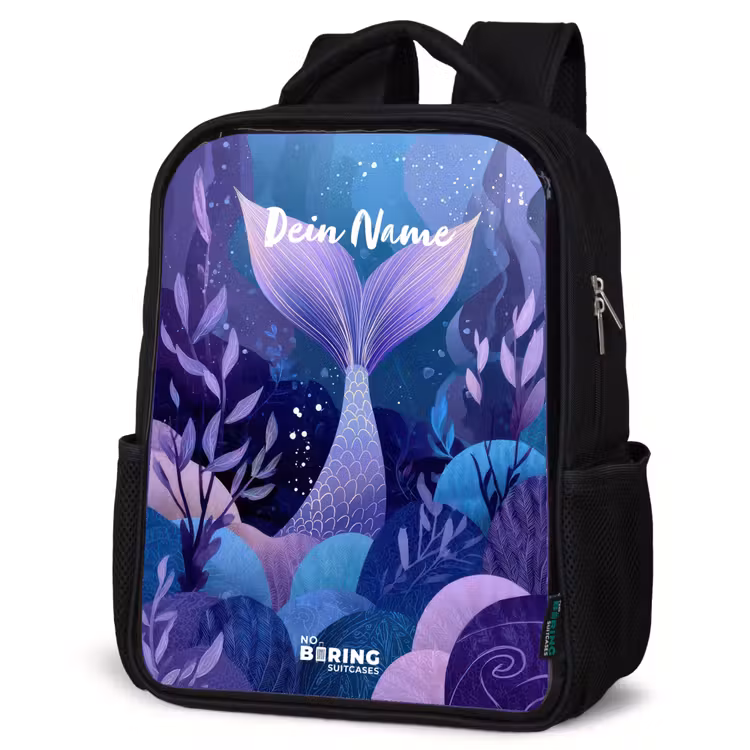 Kinderrucksack - Schwarz - Meerjungfrau - Unterwasser - Lila - Blau — 4
