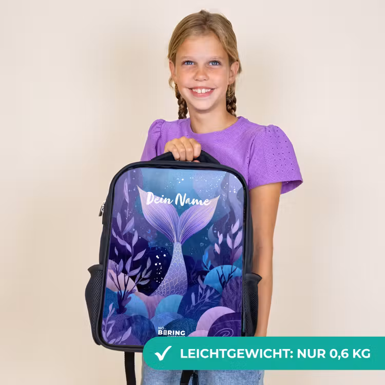 Kinderrucksack - Schwarz - Meerjungfrau - Unterwasser - Lila - Blau — 7