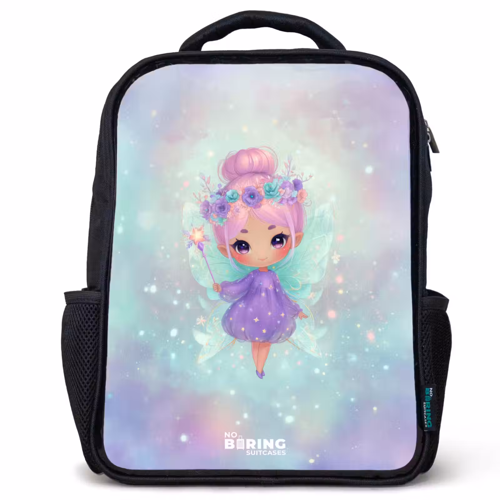 Kinderrucksack - Schwarz - Blumenfee in pastellfarbenem Glanz — 1