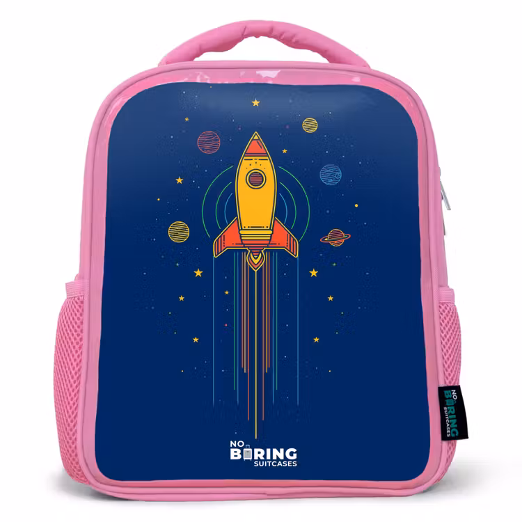 Kinderrucksack - Rosa - Rakete - Planeten - Sterne — 1